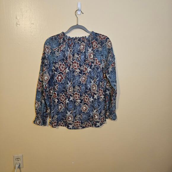 Cupio Size Medium M Boho Tunic Top Blouse Blue Floral Flower Viscose Oversized - Picture 5 of 10